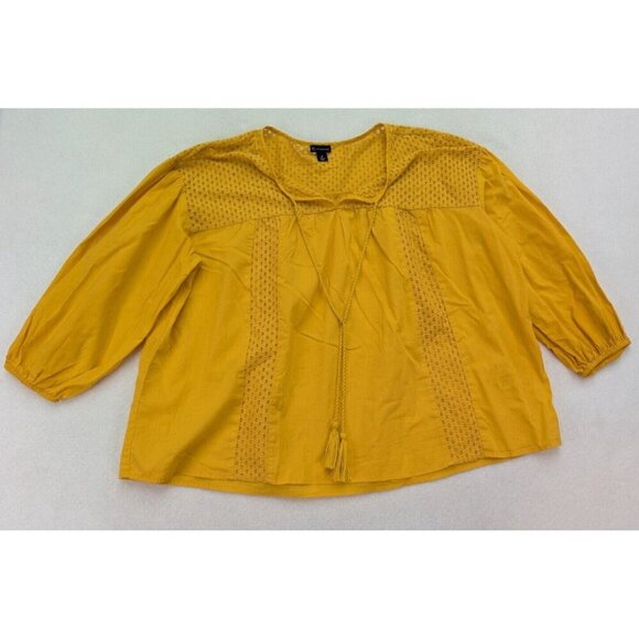 New Directions Women's Peasant Top Size M Oversized Mustard Yellow Boho Loose - Picture 1 of 15